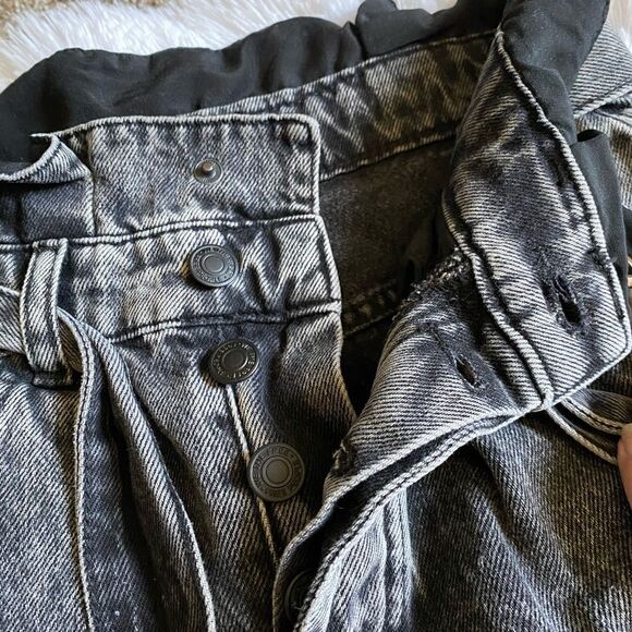 Free People We The Free Black Paper Bag Waist Button Fly Crop Jeans Size 25 - Picture 2 of 7